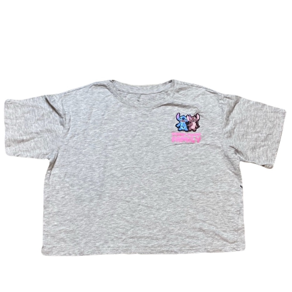 Disney Stitch Heather Gray Crop Top Tee Ohana Means Family PVC Patch Women’s 2XL